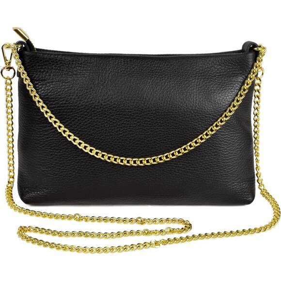 Italian Genuine Leather Handbag for Women Clutch Evening Bag Gold Chain Strap Sh
